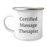 Funny Massage Therapist Gifts from Friends for Birthday Unique Presents, 'You're the Rub' Quote Camping Mug, 12 oz Stainless Steel Enamel Finish - Image 1